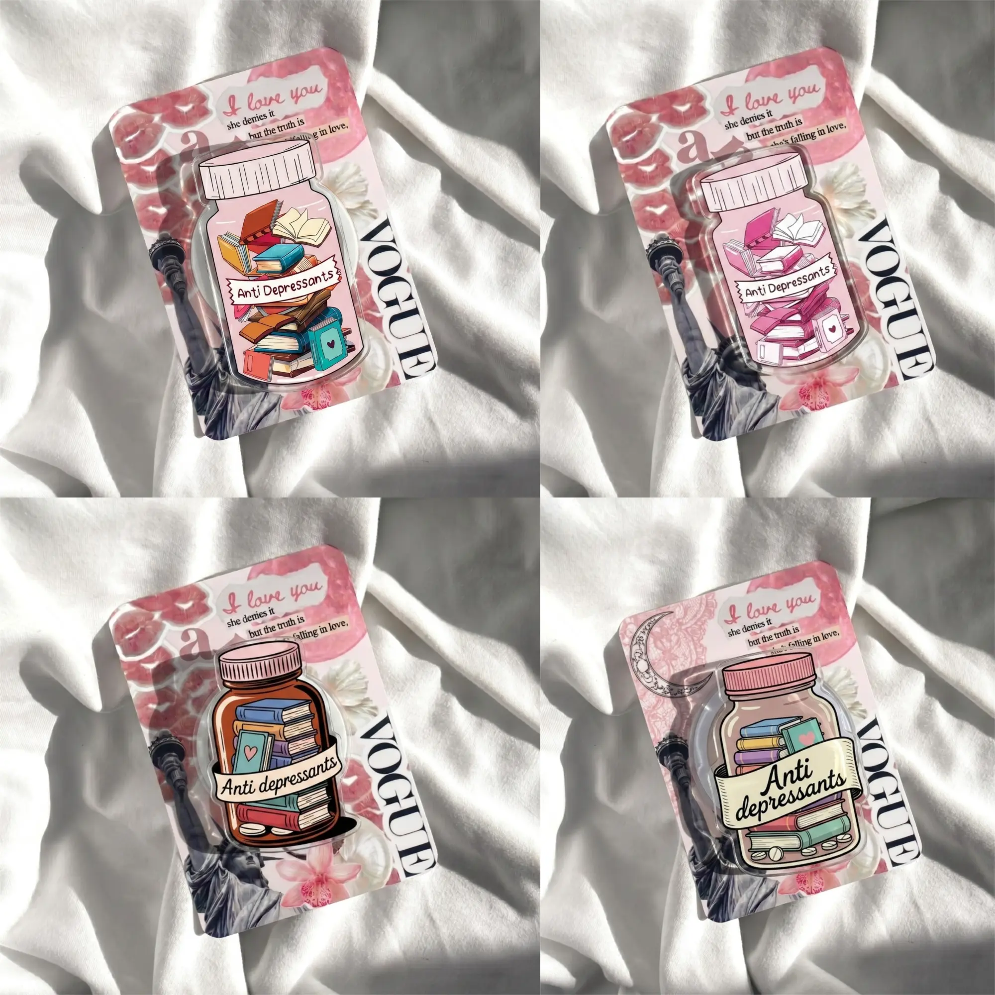 Books Are My Antidepressants Phone Grip - Mental Health Bookish Acrylic Phone Stand - Cute Coquette Aesthetic Book Therapy Phone Top - Reading Is Healing Gift