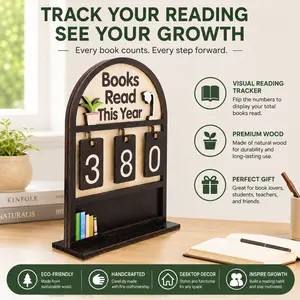 Wooden Annual Reading Tracker, DIY Text Base, Tracks Up to 999 Books, Bookshelf Decor, Gift for Readers, Teachers, Writers