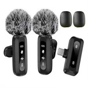 Wireless Lavalier Microphone, USB Rechargeable Wireless Microphone, Portable Mini Microphone for Speech & Interview, Rechargeable Lapel Mic, Compatible with iPhone & Android, Audio