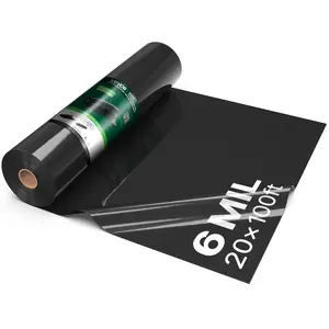 VEVOR 6 Mil Plastic Sheeting 20' x 100' Black Heavy Duty Polyethylene Roll, Thick Plastic Roll for Garden, Drop Cloth Painters Tarp, Polyethylene Covering for Crawl Space Vapor Barrier, Weed Control