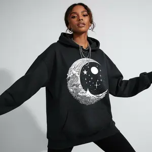 Women's Moon and Stars Print Graphic Hoodie Durable Print, Everyday Comfort, Machine Washable, casual sporty indoor relaxation
