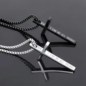 I CAN DO ALL THINGS, Stainless Steel Cross Pendant Necklace, Fashion Necklace For Boys, Easter Gift,faith gift Cuban Link Chain Cuban Link Chain
