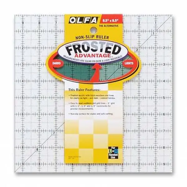 New OLFA Frosted Acrylic Ruler (1071799) - 9.5in x 9.5in Precision Tool with Grid Lines, Smooth Surface, Accuracy, Easy-to-Use, Compatible with Cutting-Ironing Mats for Quilting-Crafting Textiles & Sewing Supplies