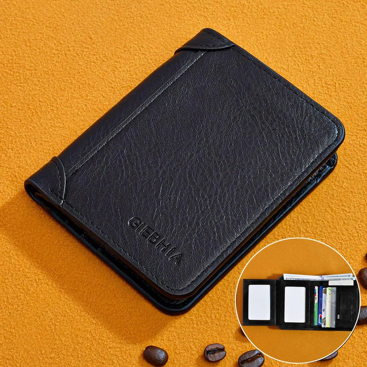 Trifold Wallet for Men RFID Blocking, Genuine Leather Large Capacity Bi-fold Alternative, ID Window & Driver License Slot, Slim Multi-Card Holder for Work Travel Daily Carry