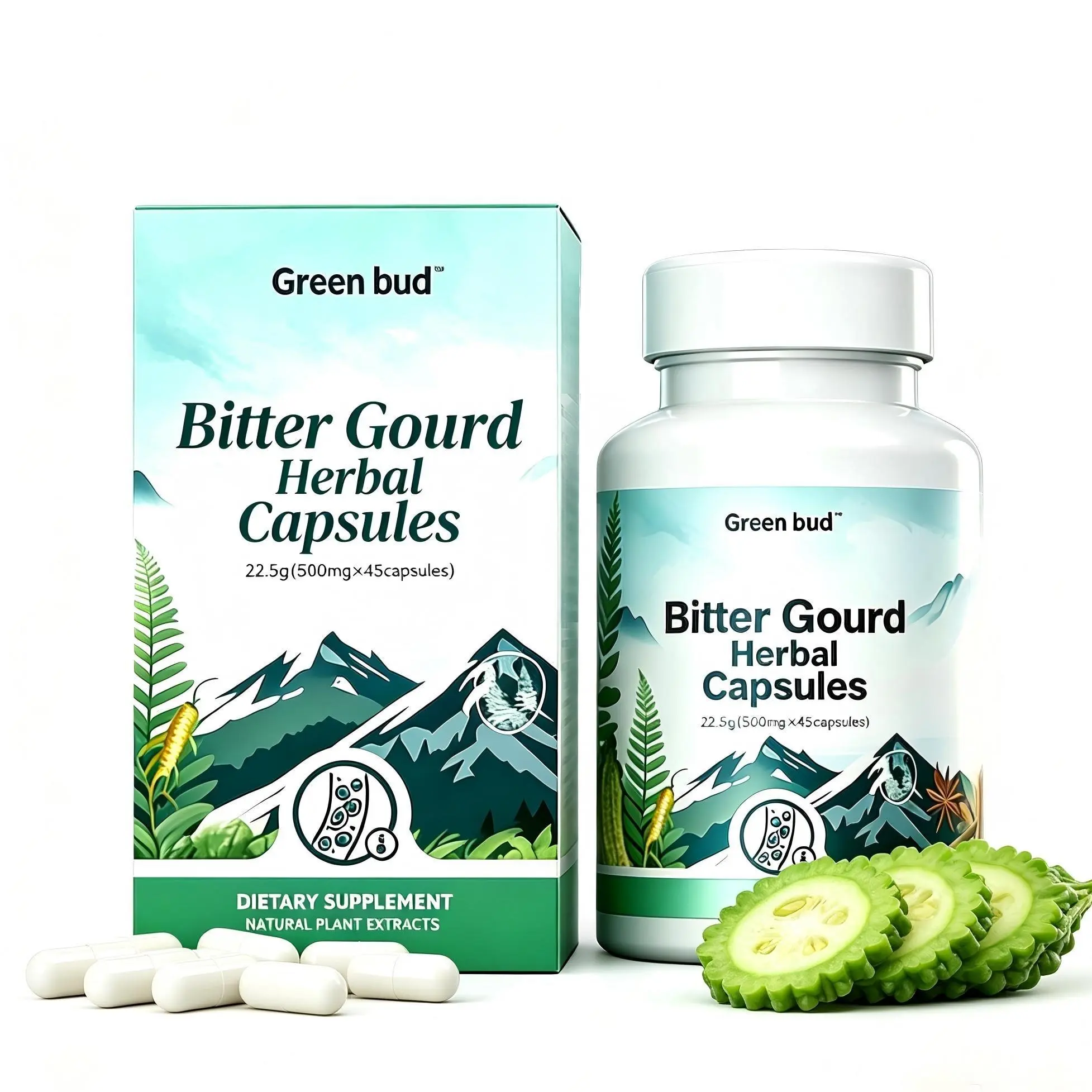 Green Bud 1 Bitter Melon Extract Capsules, Multi-Herb Complex with Cinnamon, Ginseng & White Mulberry Leaf for Daily Metabolic Support