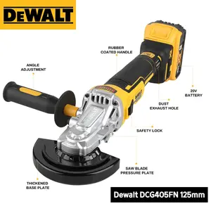 DEWALT DCG405FN 125mm Angle Grinder - Ergonomic Rubber Grip, Safety-Lock, Job-Site Ready