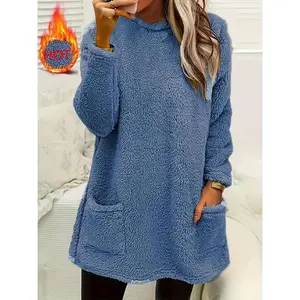 Women's Long Sleeve Fleece Sweatshirt Top, Casual Winter Warm Classic Pullover with Pockets, Soft Plush Fabric for Cold Weather（gift）