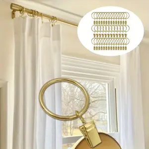 40 Pack Golden Metal Drapery Clips with Rings - Multipurpose Curtain Clip Rings for Hanging Pet Accessories, Hats, Scarves, and Small Items - for 1.25" Interior Diameter Curtain Rods