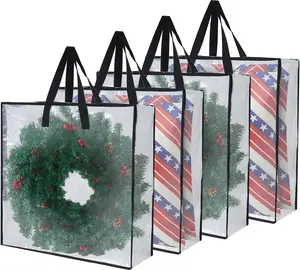 Heavy Duty Clear Wreath Storage Bags – 26 Inch Holiday Decoration Organizer Containers for Seasonal Decor, Clothes & Bedding (4 Pack)