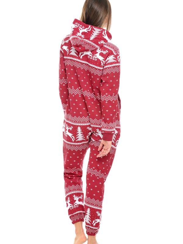 SKYLINEWEARS Women's  Xmas Adult Onesie Hooded Jumpsuit with Kangaroo Pockets & Zipper Pockets Machine Washable Pajama Playsuit