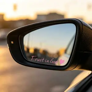 Four "Trust in God" car rearview mirror stickers, car rearview mirror decals, inspirational vinyl stickers, ideal Christian gift (two black and two pink).
