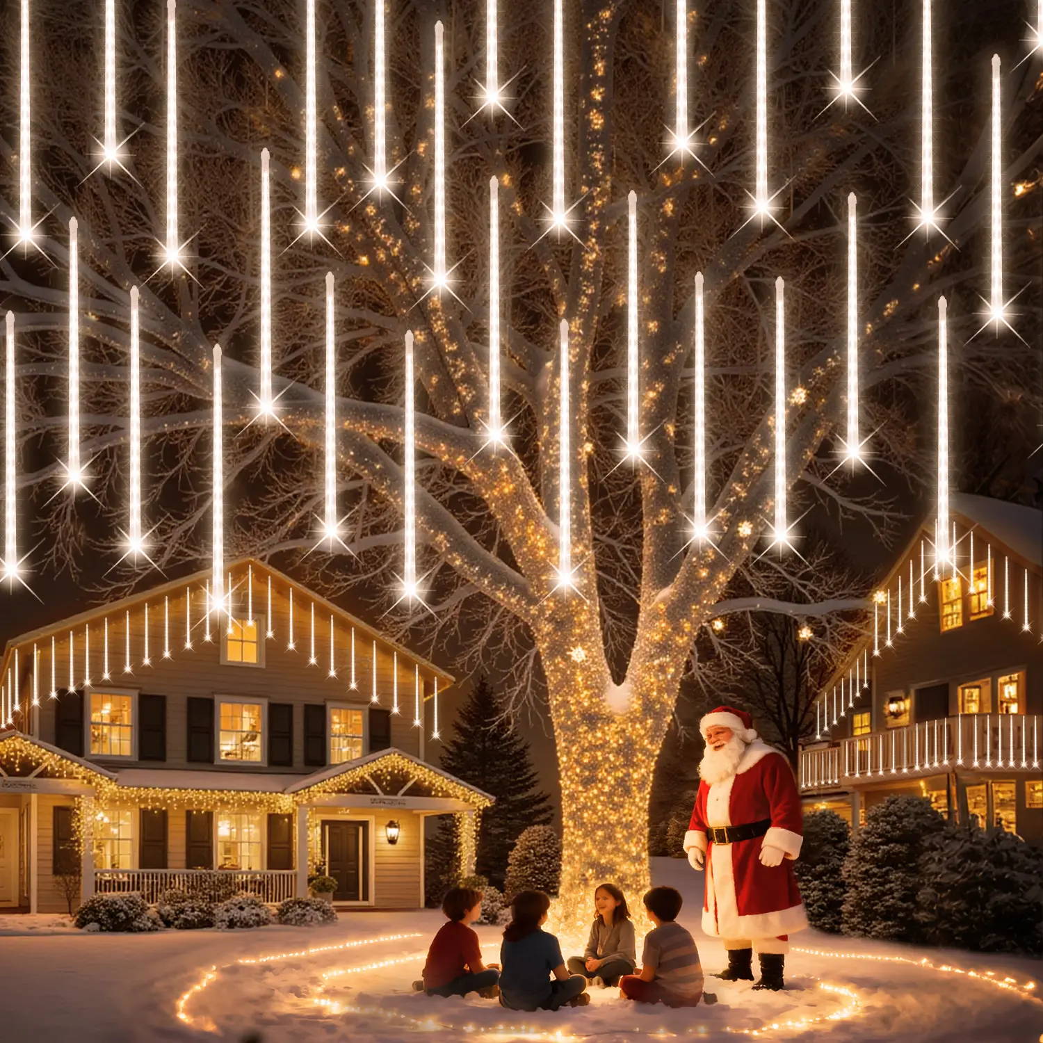 Halloween Lights Outdoor,24 Tubes 30cm 576 Led Meteor Shower Lights, Waterproof Christmas Decorations Icicle Light for Xmas Tree Halloween Party, Ul Plug
