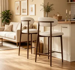 2-Piece Modern Upholstered Counter-Height Bar Stools with Metal Legs, Beige Indoor Home Bar Furniture for Kitchen Island, Dining Room