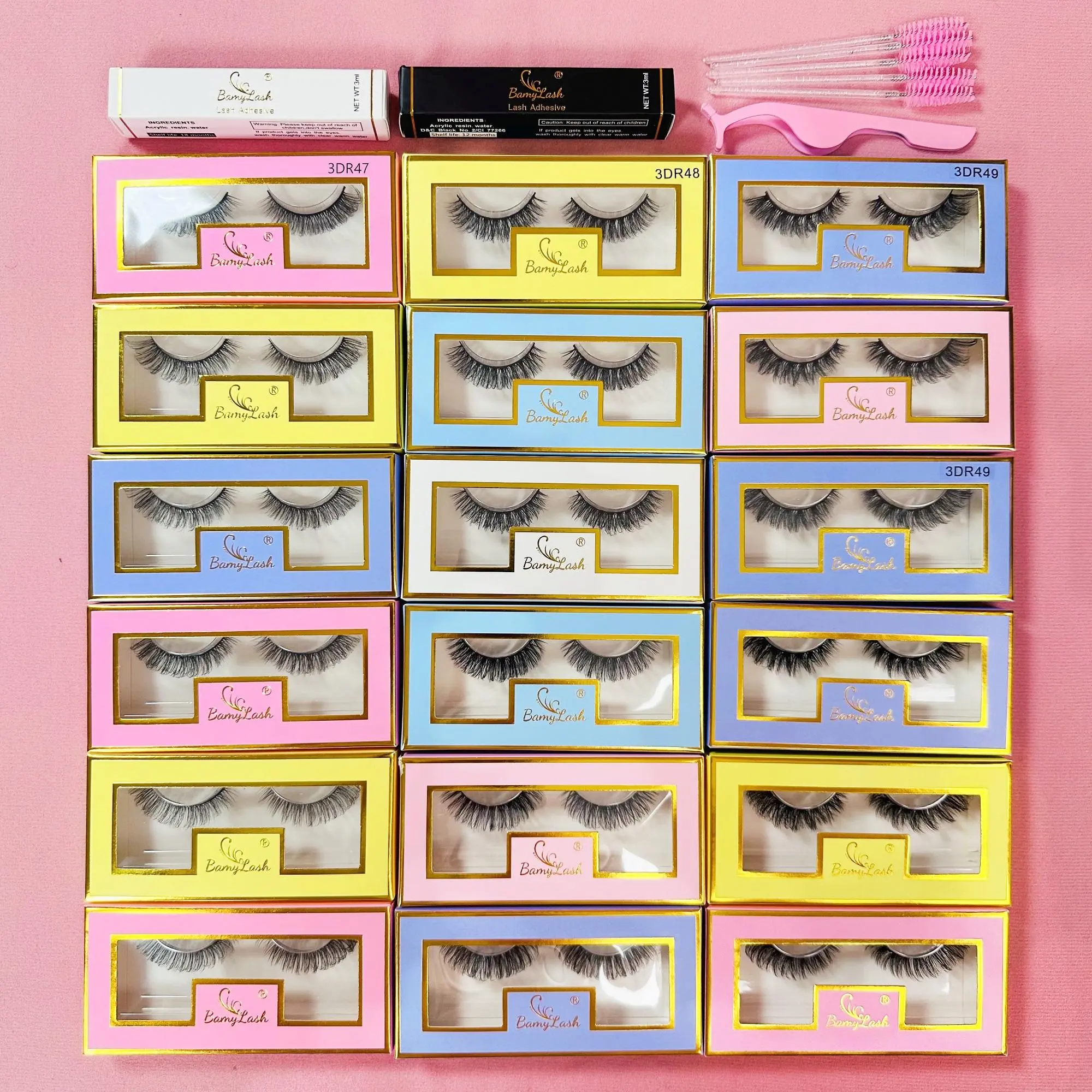 Natural False Eyelashes with Tweezers & Brushes & Glues, 18 Pairs 3d Natural Curling Eye Makeup Strip Lashes, Volumized False Eyelashes for Women and Girls, Cosmetic False Lashes, False Eyelash Set, Christmas Gift