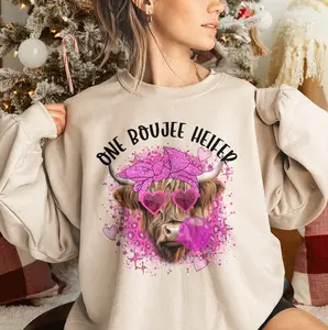 One Boujee Heifer Valentine shirt, Cow Heart Sarcastic Valentines Gifts, Lovely Cow Valentines Sweatshirt, Valentines Sweatshirt, Gifts For Her, Long Sleeve Crewneck Shirt, Best Valentines Gifts, Gifts For Valentines Day Vday