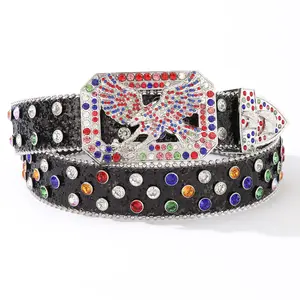 Punk Creative Eagle Colored Diamond Belt with Belt Loop, Style, Rhinesne Belt, Suitable for Daily Use Western Style Colorful Rhinestone Belt, Eagle Buckle, Glitter Waist Belt for Party/Festival Outfits,