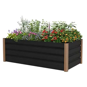 Heavy Duty Gray Aluminum Raised Garden Bed Planter Box, Large Open‑Bottom Rust‑Resistant Design with Safe Rounded Corners, Deep Growing Space for Vegetables, Flowers and Herbs for Outdoor Planting Use