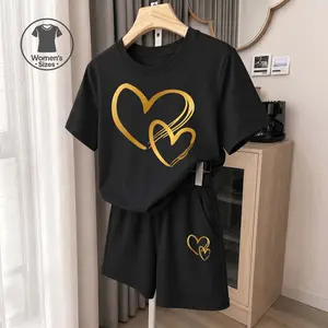 Women's Compassion Graphic Short Sleeve T-Shirt And Shorts Set, Casual Summer Two-Piece Outfit With Crew Neck Top And Drawstring Waist Shorts For Daily Wear