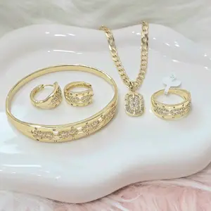 SET Anillo talla 9 Cadena 20 inches Bangle 7-7.5 inch y pequeñas argollas. Laminado de alta calidad