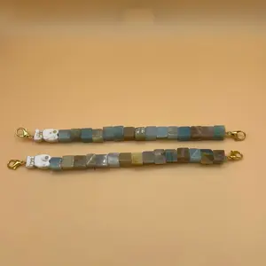 Amazonite Charms - 8mm Cubes with 18k Gold Plated Clasps