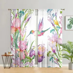Bird & Flower Print Curtain, 2 Counts/set Modern Art Semi Blackout Curtain, Home Decorative Curtain for Living Room Bedroom Study Room