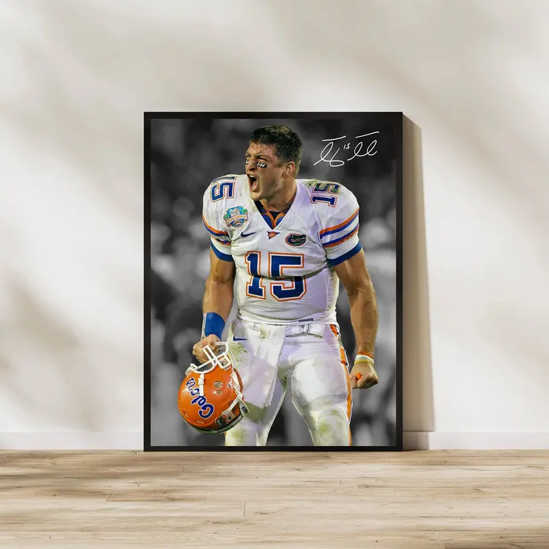 Tim Tebow Art Print Florida Gators Football Poster, Football Wall Decor Sports Fan Gift, for Sports Fans & Home Office Display, Poster Football Gifts - Unframed