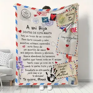 Custom Flannel Blanket - Soft Flannel Throw with Spanish Alphabet Heart Letter Print, Couch Accessory, Customizable "A Letter to My Son/Daughter" Gift for Valentine's Day, Birthdays summerwins