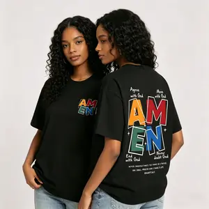 AMEN Classic Letter Header T-Shirt for Men & Women, Vintage Distressed, Casual Fit, "God Bless You" design