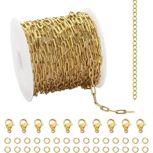 16.4   Stainless Steel Chains Bulk  Paperclip Necklace Chains Link Roll with Jump Rings Lobster Clasps Extender Chain for  Making