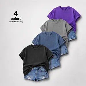 Women's Heavyweight Vintage Washed Aesthetic Short-Sleeve T-Shirt, Roomy Baggy Relaxed-Fit Round Neck Pullover with Slouchy Drop Sleeves, Soft Breathable Casual Top for Gym Workout Streetwear (Gift for Pet Lovers)