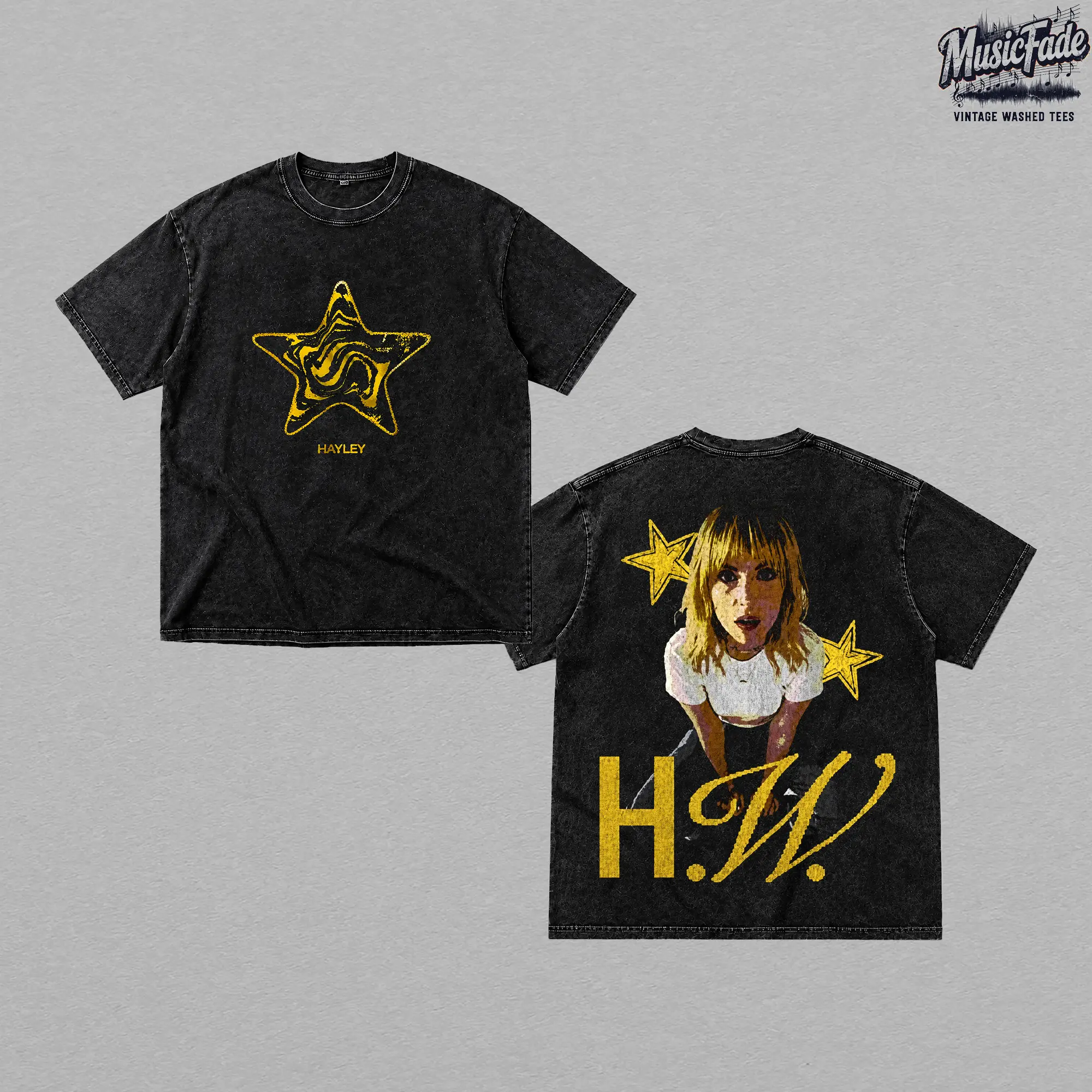 Hayley Williams Vintage Washed Tee, Paramore Alternative Rock Graphic T-Shirt, Hayley Star Portrait Print Shirt, Dark Y2K Emo Streetwear Top, Double Sided Music Merch, Oversized Unisex Washed Tee Shirt, Retro Pop Punk Fan Gift For Paramore Lovers