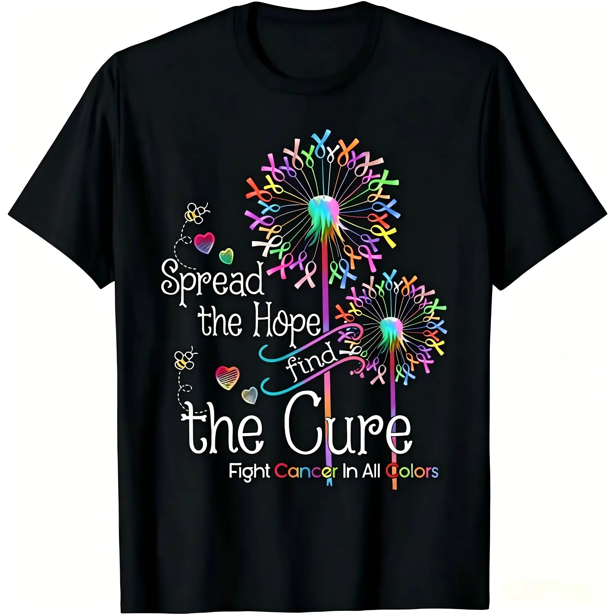 Men's Unisex Cancer Awareness Tshirt - Soft Cotton Short Sleeve Round Neck Top, Double Stitched, Bold Dandelion Ribbon Graphic, Classic Fit for Casual Wear