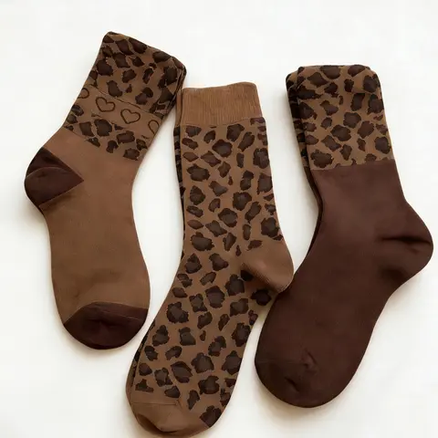 3 Pairs Women's Leopard Print Heart Pattern Knee High Sock Set, Fashionable Comfort Soft Casual Socks, Perfect for Daily, Sports, Parties, Home, College Style