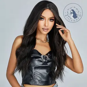 INSTYLE 26 Inch Long Curly  Wavy Brown Mixed Black Wigs Synthetic Wigs Middle Part Natural Hairline for Women's Wigs for Daily or Cosplay Use