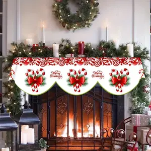 Christmas Fireplace Scarf, Candy Cane Patterned Mantel Decoration, Holiday Home Living Room Decor, Indoor Use