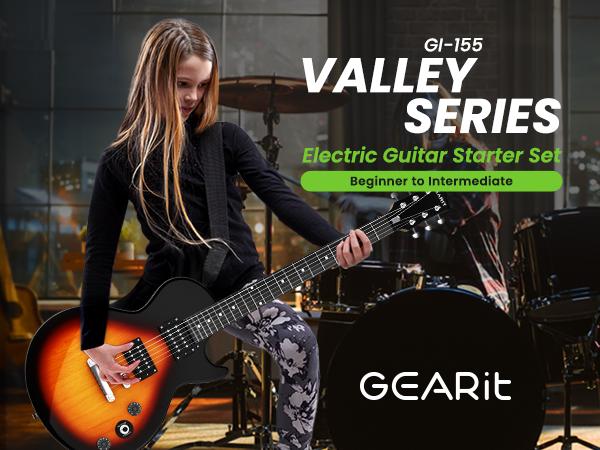 GearIt Valley Series 39" Electric Guitar Set with 10W Rechargeable Bluetooth Amp, H-H Pickups, Coil Split, All-Inclusive Starter Kit - Portable