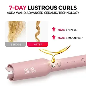 AURAWAND CURLPRO - Automatic Curling Iron Hair Curler, Negative-Ion Ceramic Coating, Anti-Jam Chip, One-Tap Auto-Rotating Barrel, Dual Temperature, Timer, Swivel Cord, Anti-Tangle, Travel Friendly