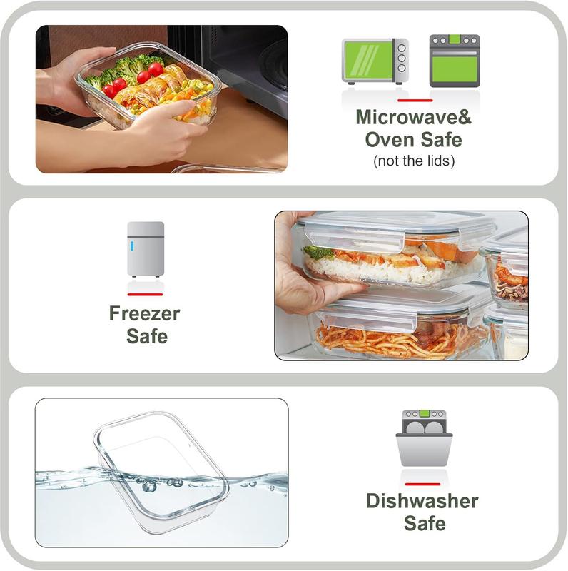 4-8-10 Pack Glass Meal Prep Containers - Oven to Fridge Safe, BPA Free & Leakproof Square Lunch Boxes, Stackable, Dishwasher Safe with 4 Bowls 4 Lids