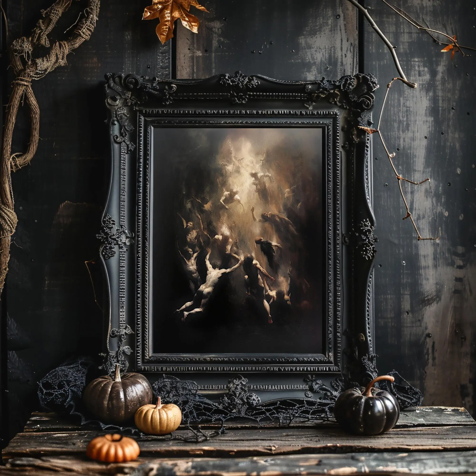 Fall to Hell Unframed Poster, Gothic Creepy Wall Art, Wiccan Witchy Print, Spooky Horror Decor, Dark Academia Bedroom Decor, Occult Aesthetic