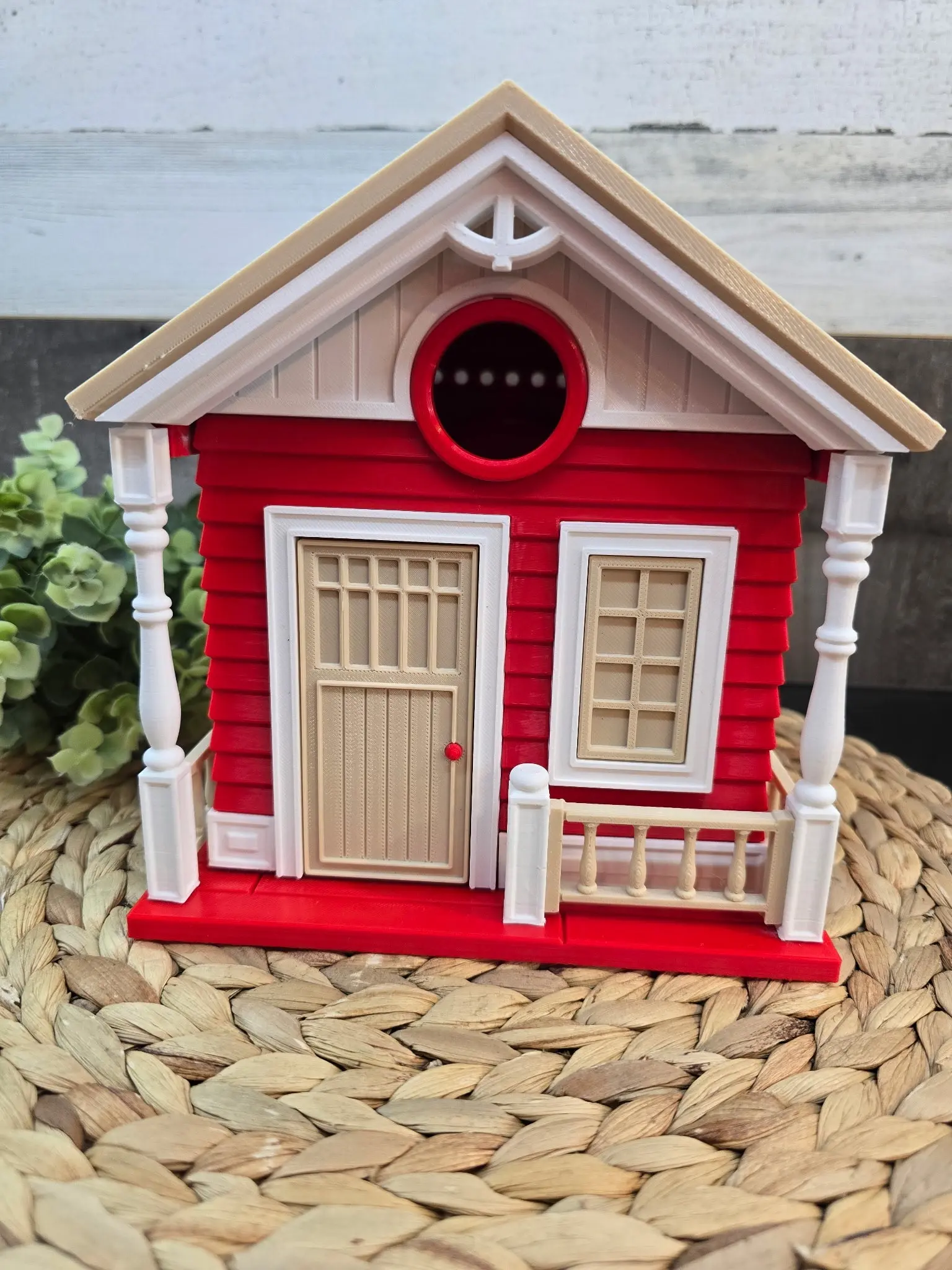 3D Printed Cottage-Style Birdhouse - Handmade Assembled Pet Bird Supply, Functional Entry, Lightweight Durable Construction, Layered Architectural Details, Front Porch Columns & Railing, Cottagecore-Farmhouse Decor, Porch Styling, Gifts for Bird Lovers