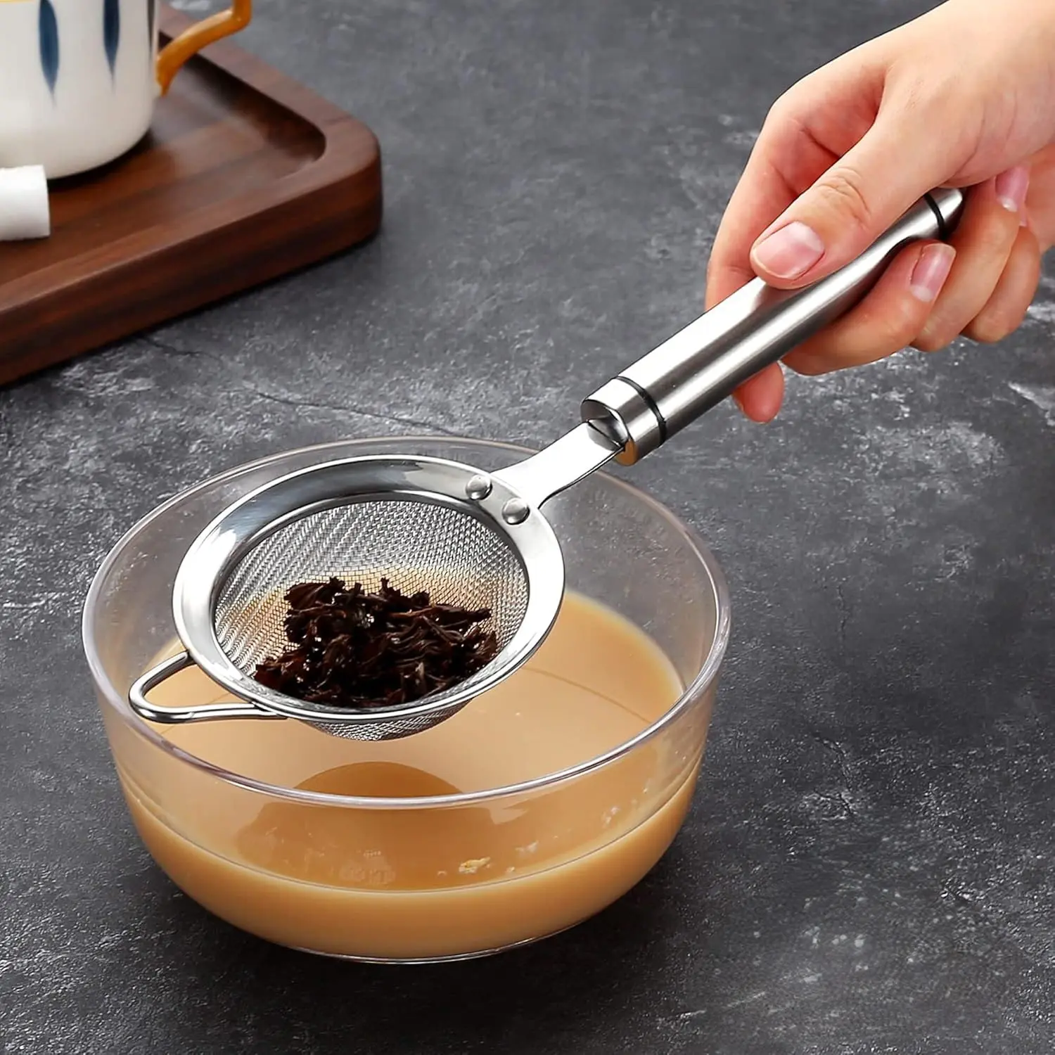 Stainless Steel Fine Mesh Strainers for Kitchen, Colander-Skimmer with Handle, Sieve Sifters for Food, Tea, Rice, Oil, Noodles, Fruits, Vegetable