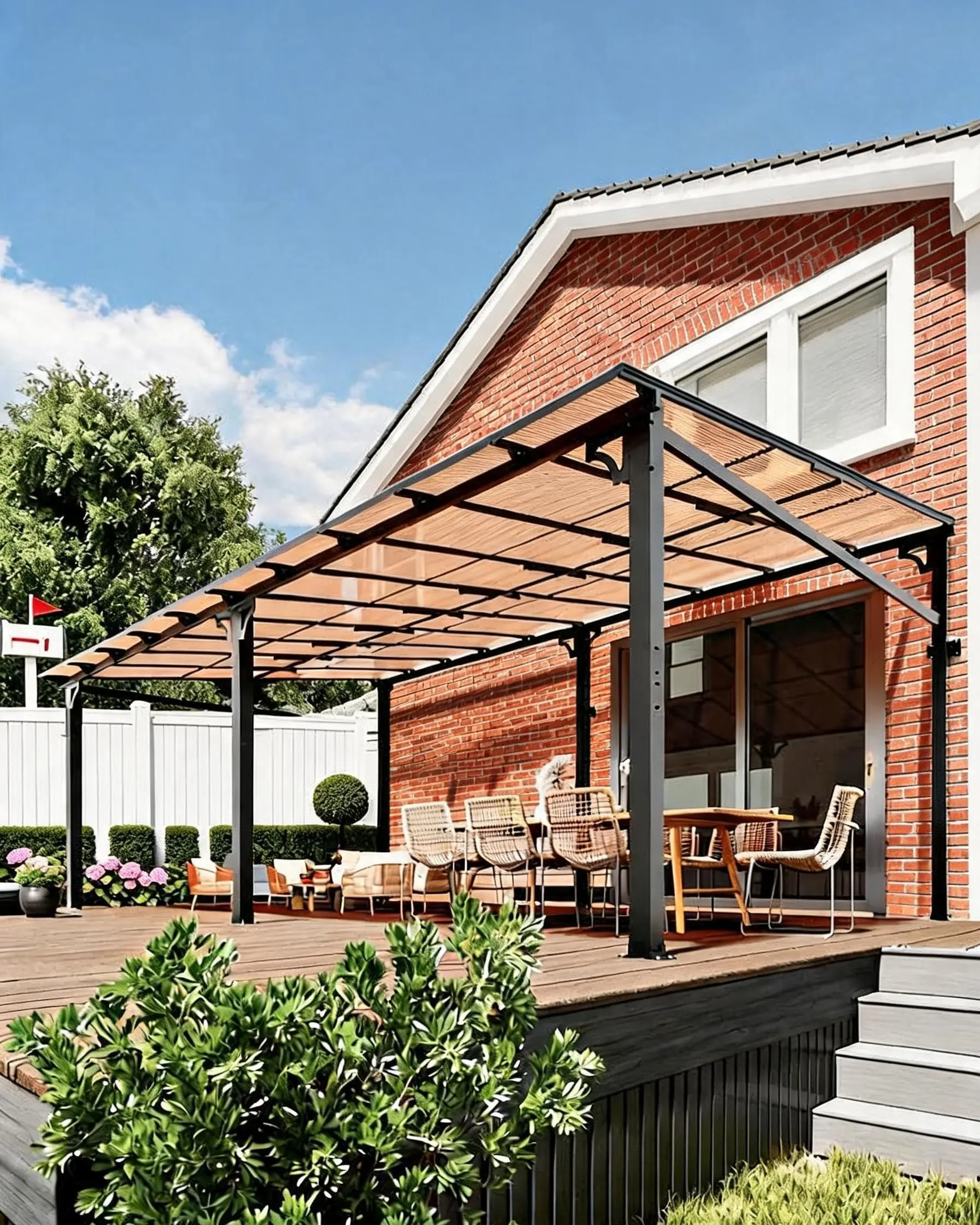 12 ft x 20 ft Lean to Gazebo, Hardtop Wall Pergola with Polycarbonate Roof, Aluminum Frame Mounted Gazebo for Lawn Patio Deck Yard and Party