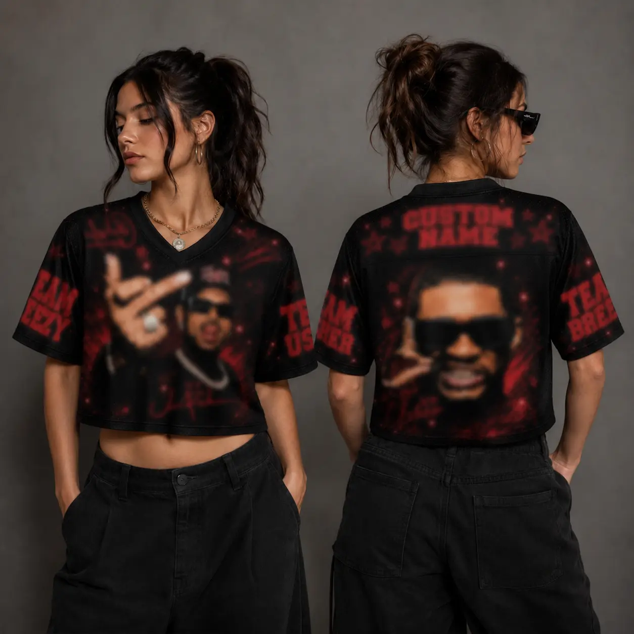 Custom R&B Tour Inspired Croptop Baseball Jersey, Personalized Name V-Neck Shirt, Hip Hop Concert Style Crop Top, Music Fan Gift