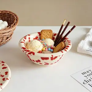 1pc Ink Ceramic Bowl, Irregular Polka Dot Salad Bowl, Artistic Design, Home Decor, Restaurant, Party, Gift, Festival Decoration