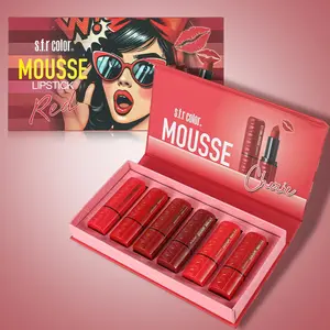 European and American style lipstick 6-piece lip gloss set, matte and pearlescent, long-lasting and non-transfer makeup Lipstick Beauty