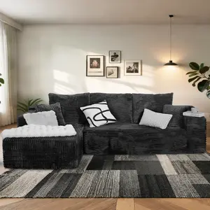 【2 Packages Shipping】105" Cloud Sectional Couch with L-shape Chaise, Boneless Modular Sofa with Deep Seat,Modern Corduroy Couch for Living Room, No AssemblyRequired.asthetic decor L-Shaped Sectional Sofa