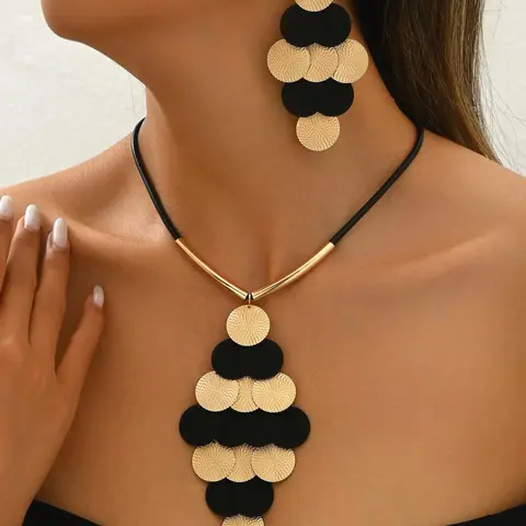 Women's Elegant Colorblock Jewelry Set, Vintage Trendy Pendant Necklace & Dangle Earrings, Necklaces Earrings Set, Chic Fashion Jewelry Set for Party & Daily Clothing Decor, Glamour Set, Matching Jewelry Set, Fashionable Jewelry Set