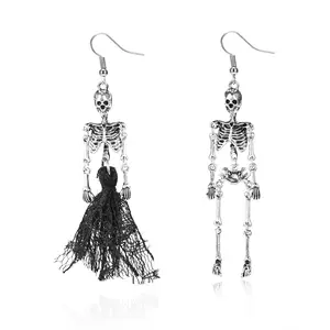 New Halloween-Themed Earrings,Asymmetrical Skull Earrings With Dripping Pumpkin Design