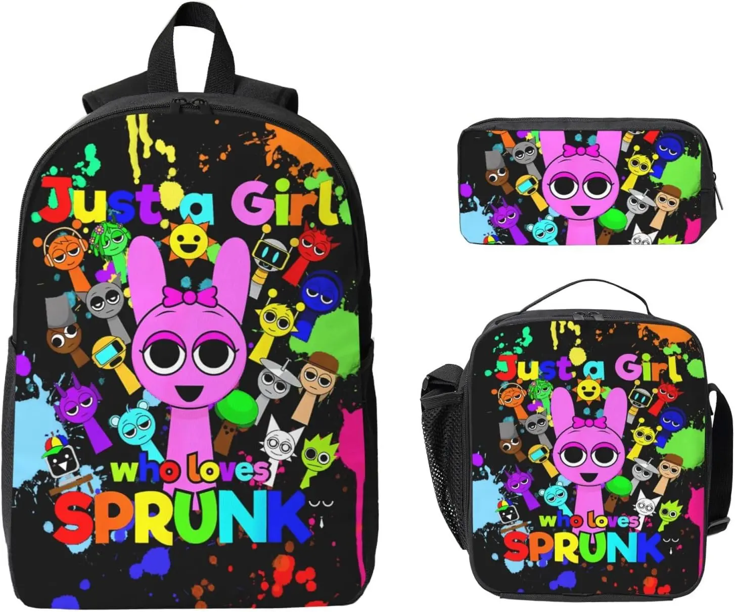 Game Backpack Sprunki Backpack With Lunch Bag Box And Pencil Case Cartoon Lovers Backpacks Back Pack Laptop Bag Outdoor Sports Rucksack For Travel Work Hiking
