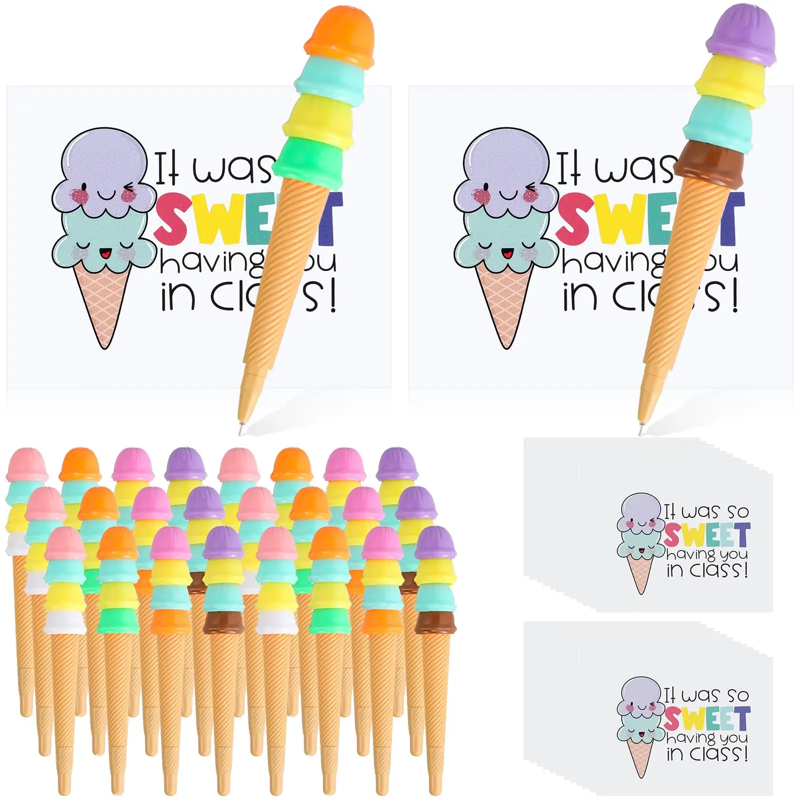 24 Pack Ice Cream Pens with White Cards